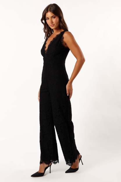 Eloise Lace Jumpsuit - Black-Sunny Prom
