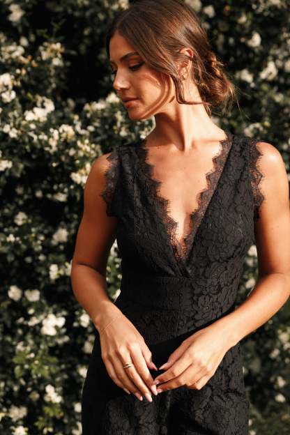 Eloise Lace Jumpsuit - Black-Sunny Prom