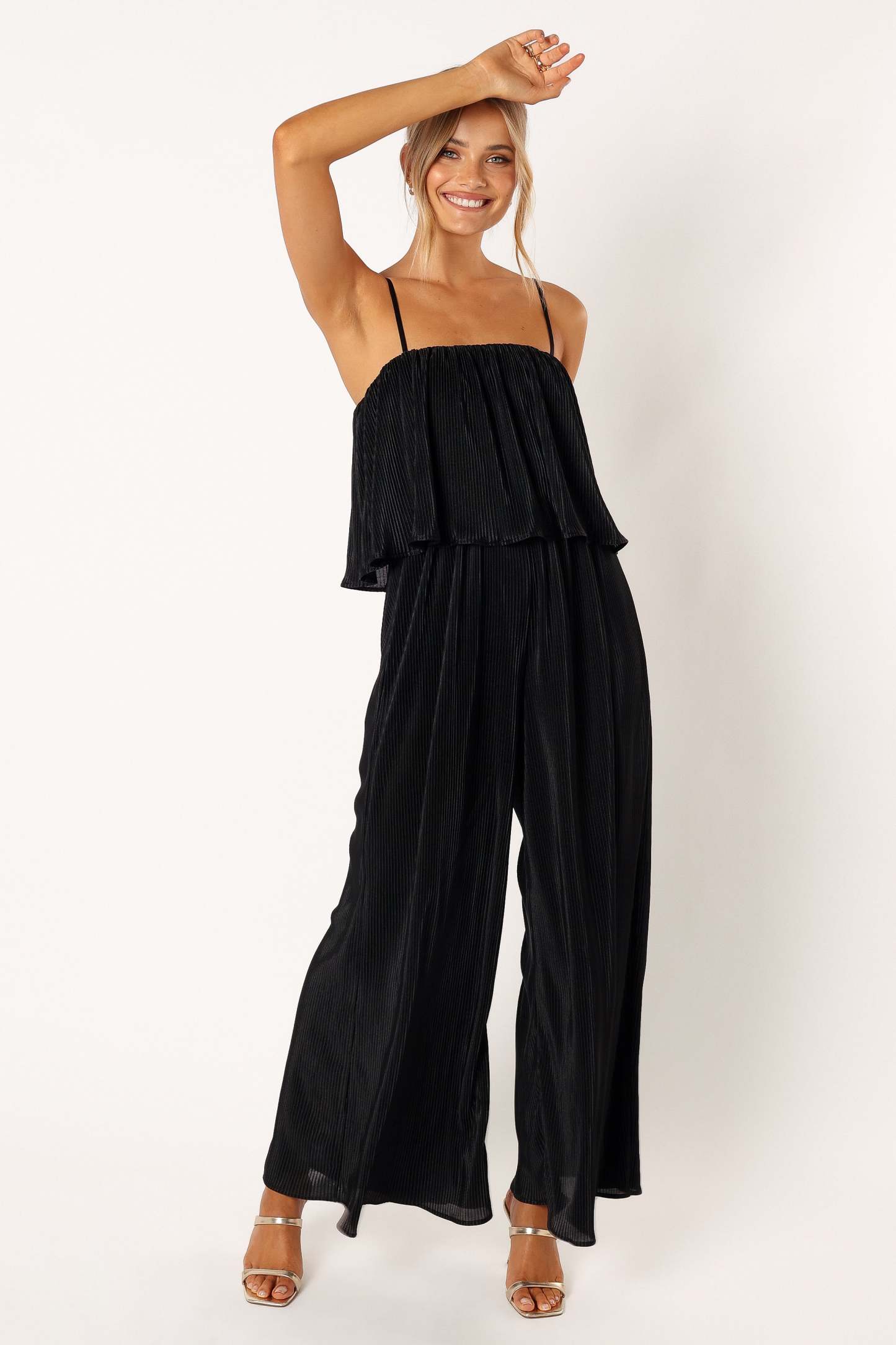 Jillian Plisse Jumpsuit - Black-Sunny Prom