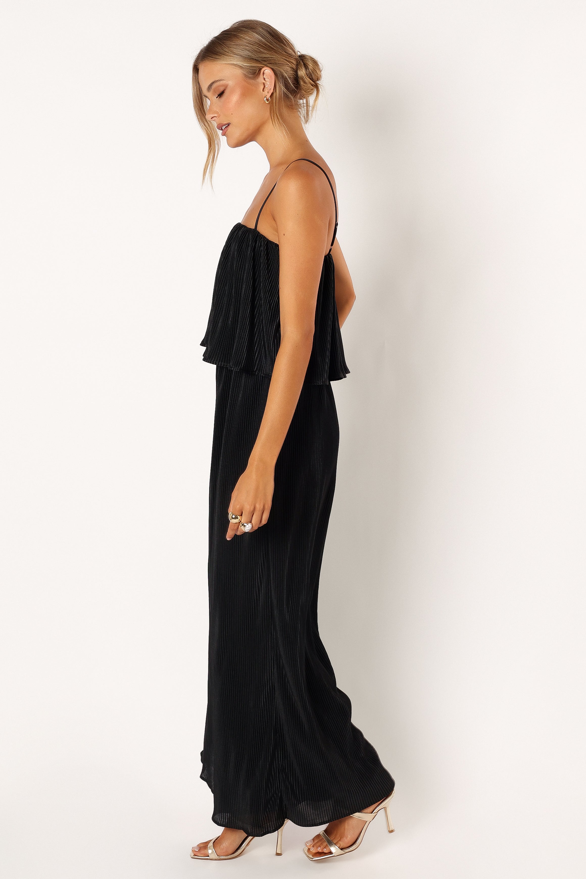 Jillian Plisse Jumpsuit - Black-Sunny Prom