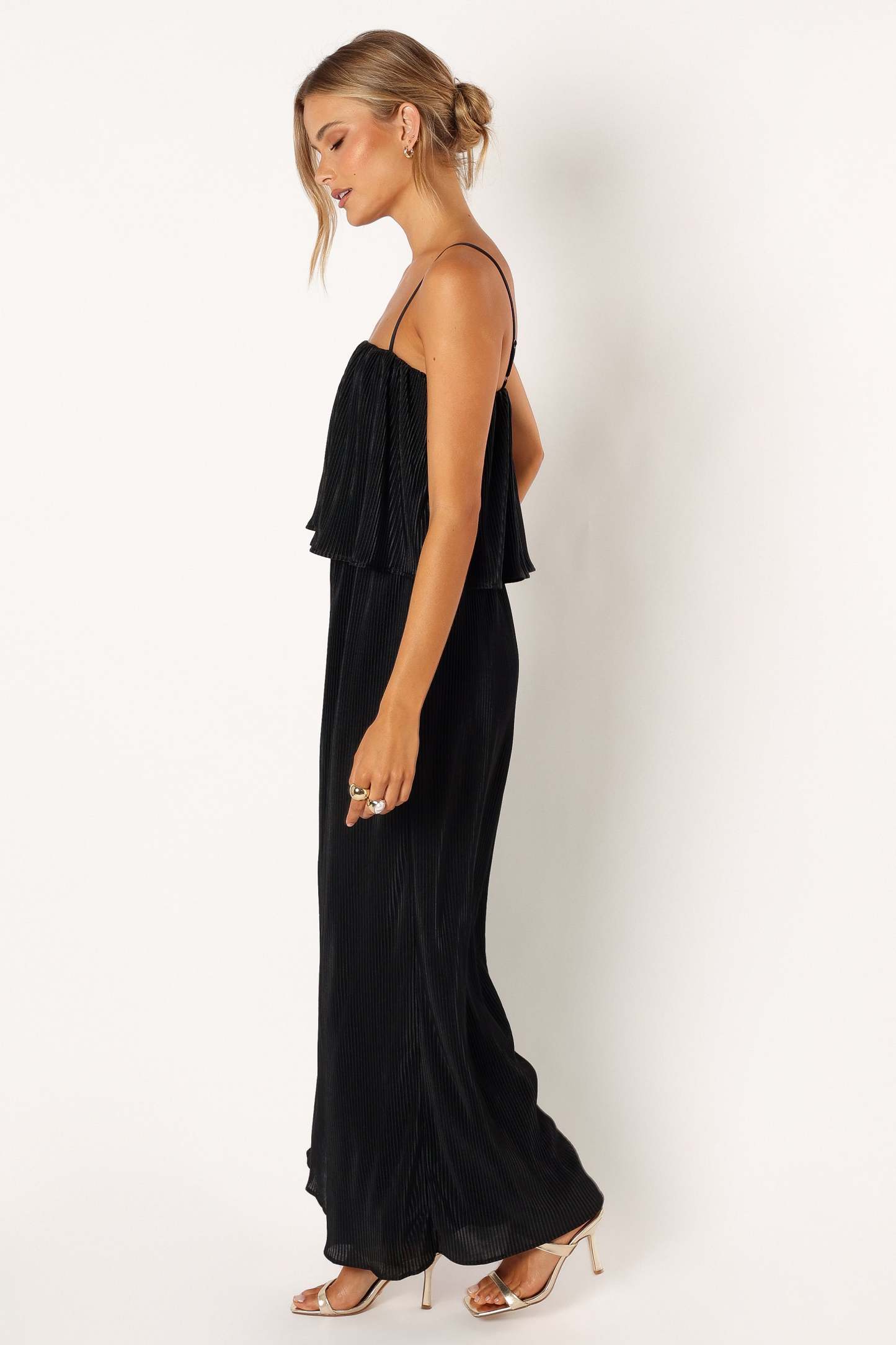 Jillian Plisse Jumpsuit - Black-Sunny Prom