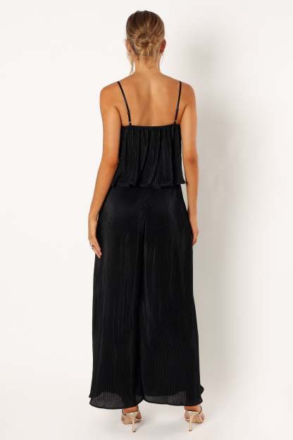 Jillian Plisse Jumpsuit - Black-Sunny Prom