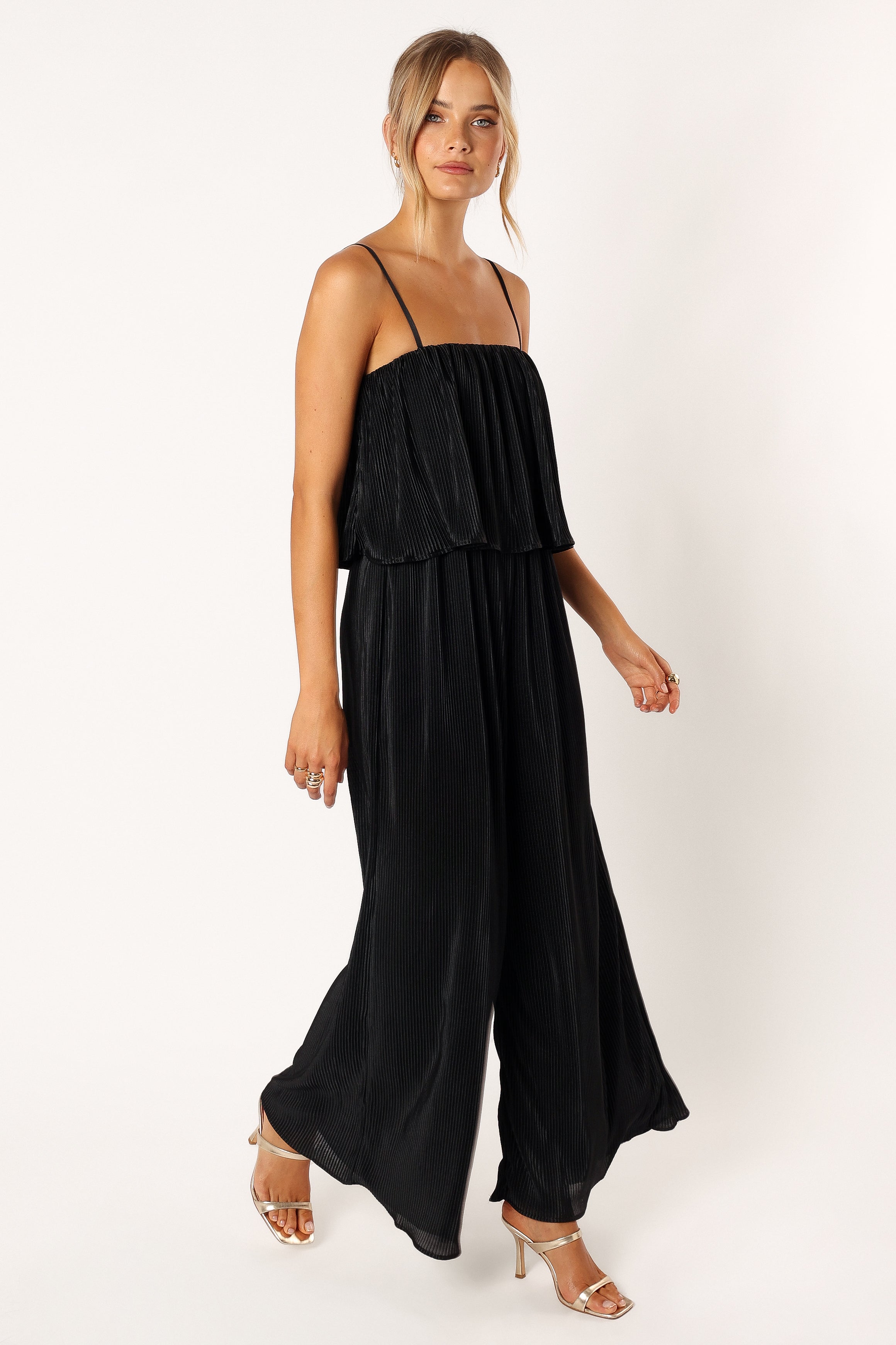 Jillian Plisse Jumpsuit - Black-Sunny Prom