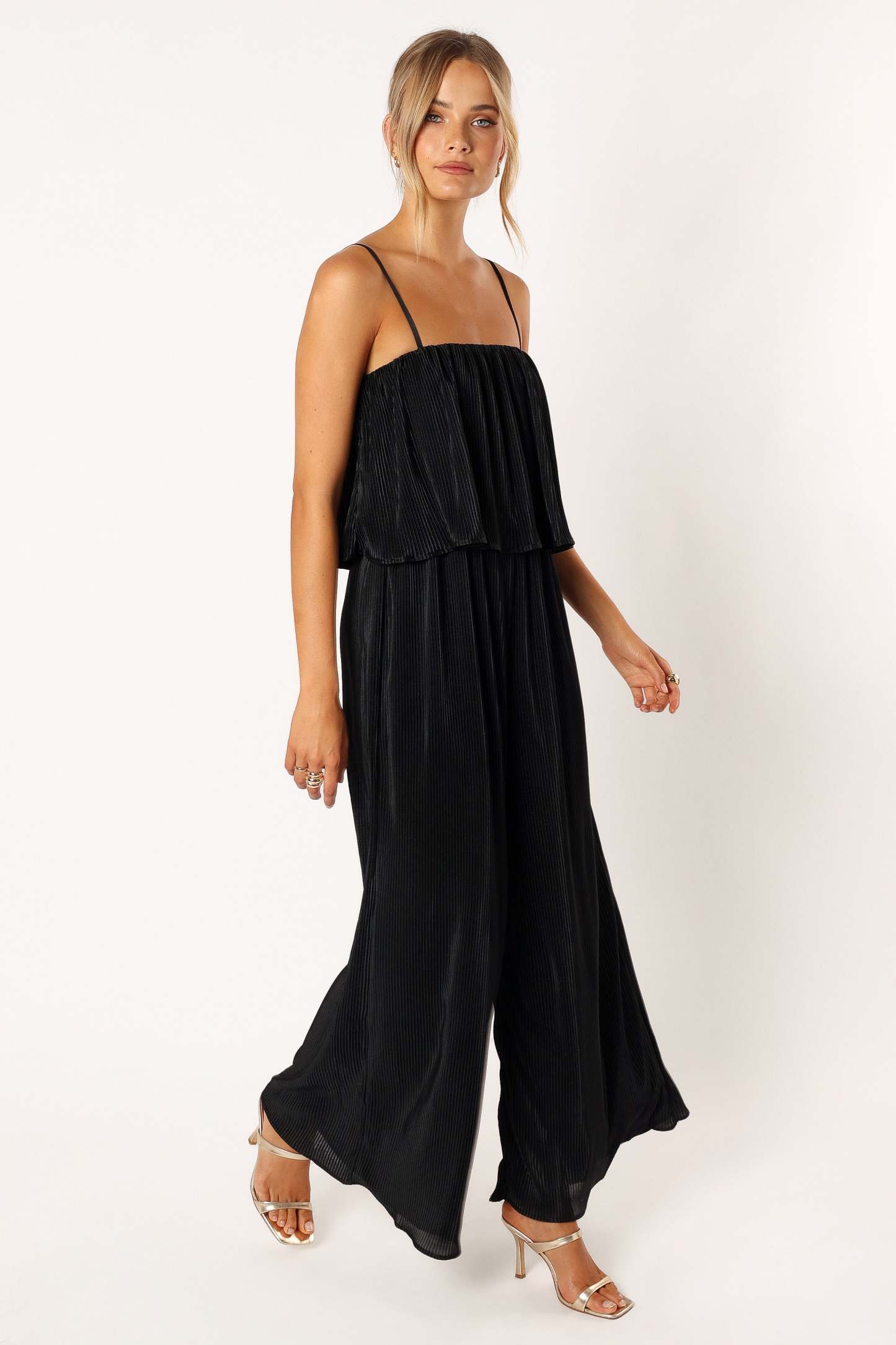 Jillian Plisse Jumpsuit - Black-Sunny Prom