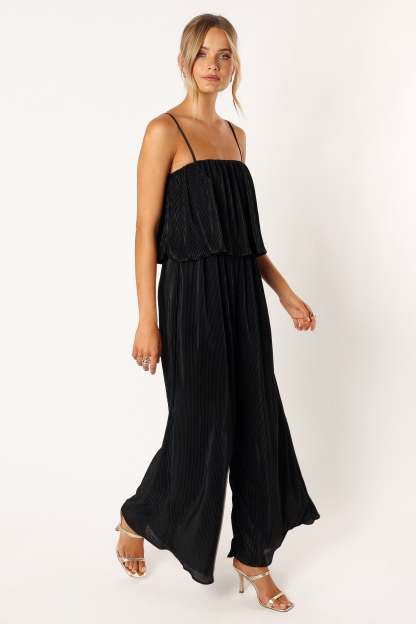 Jillian Plisse Jumpsuit - Black-Sunny Prom