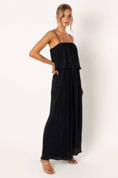 Jillian Plisse Jumpsuit - Black-Sunny Prom