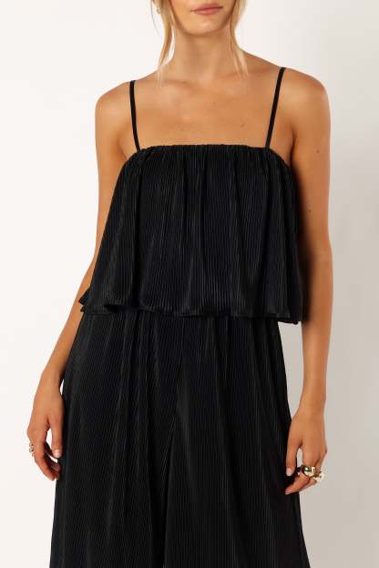 Jillian Plisse Jumpsuit - Black-Sunny Prom