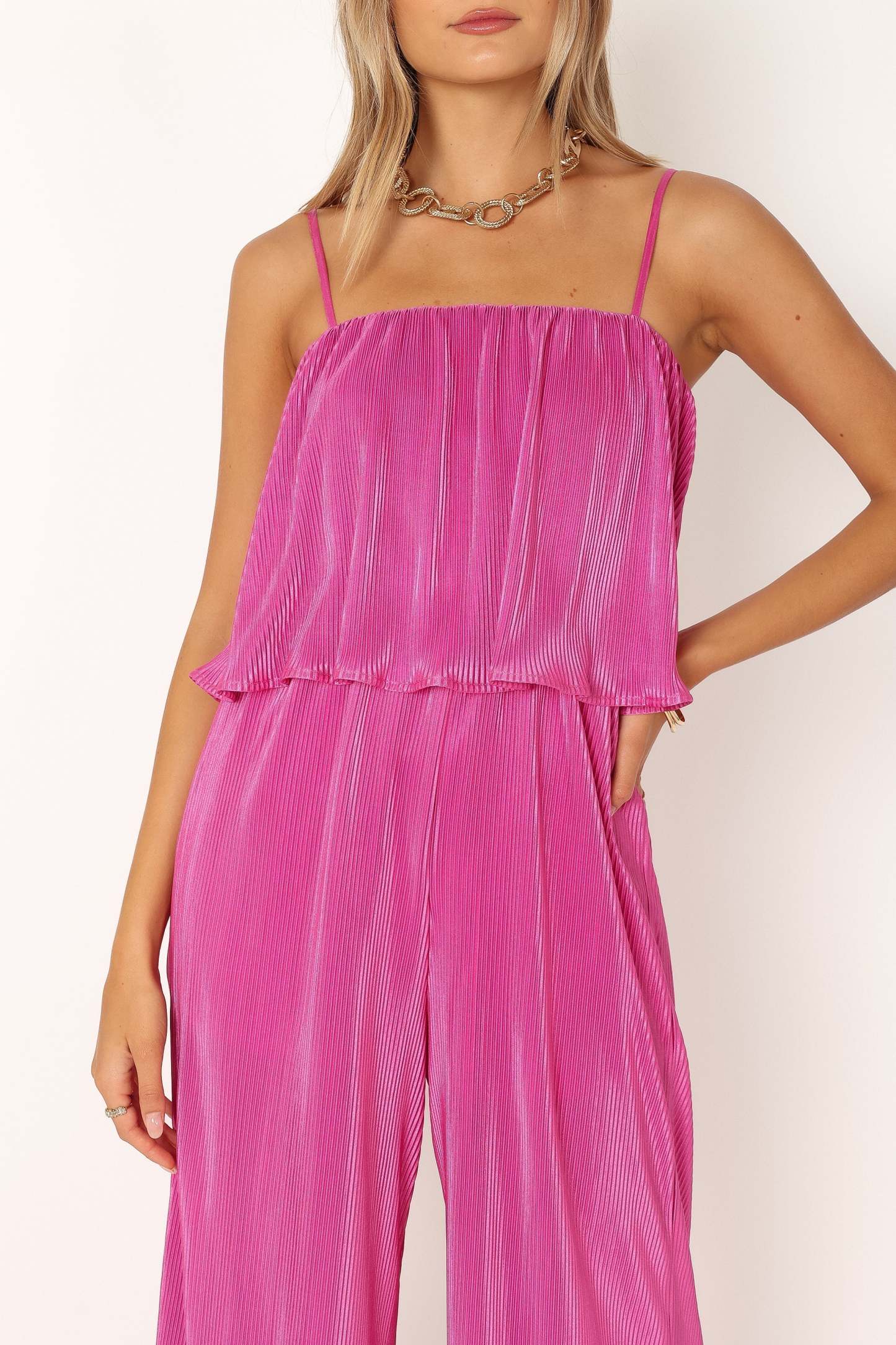 Jillian Plisse Jumpsuit - Orchid-Sunny Prom