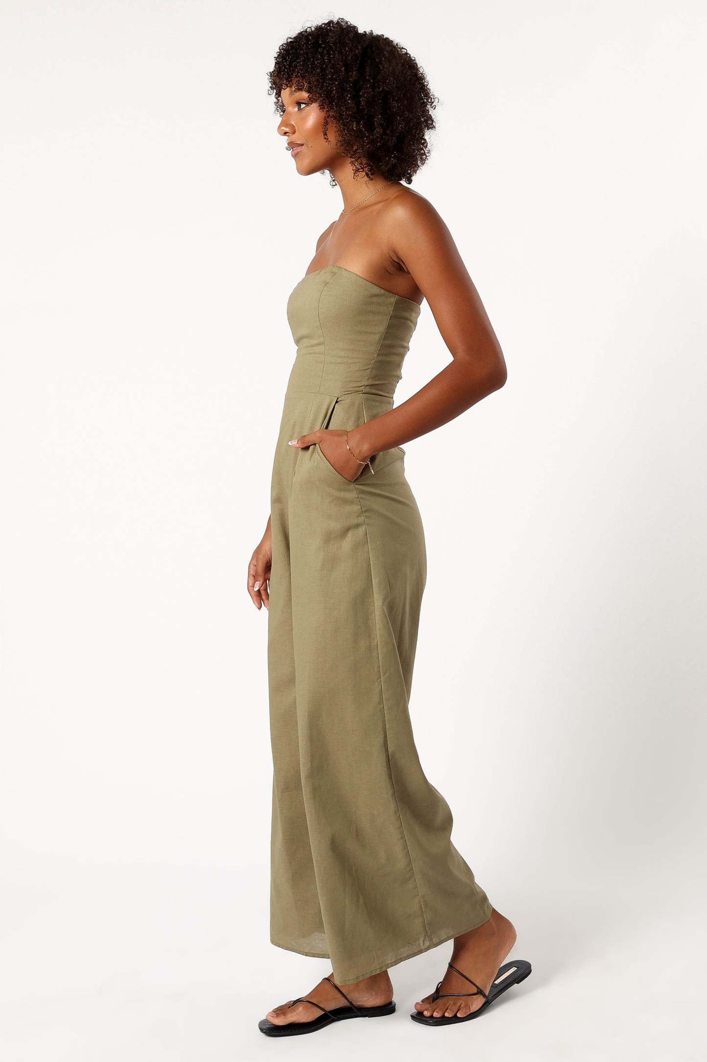 Jodie Strapless Jumpsuit - Olive-Sunny Prom