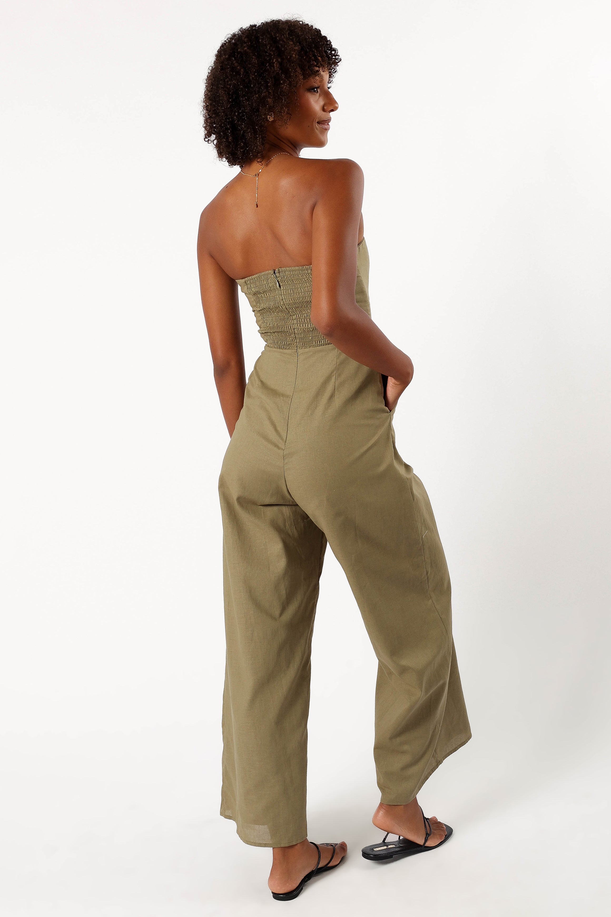 Jodie Strapless Jumpsuit - Olive-Sunny Prom