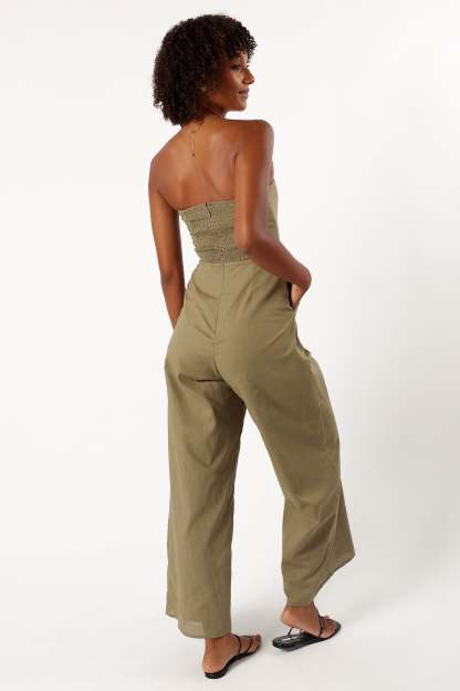 Jodie Strapless Jumpsuit - Olive-Sunny Prom