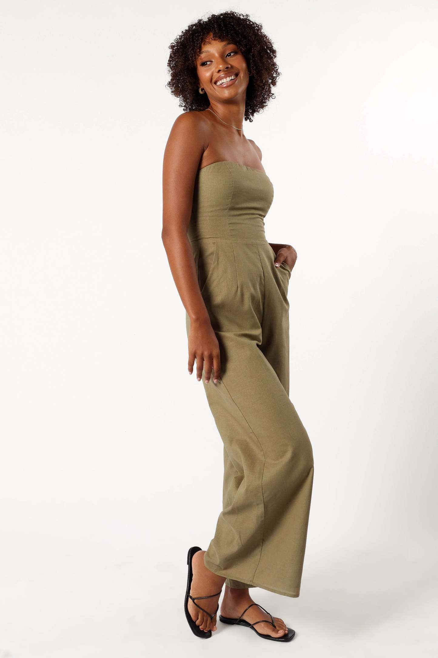 Jodie Strapless Jumpsuit - Olive-Sunny Prom