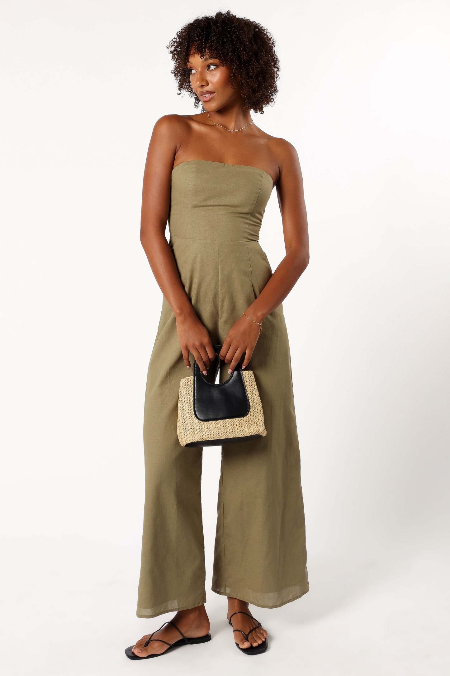 Jodie Strapless Jumpsuit - Olive-Sunny Prom