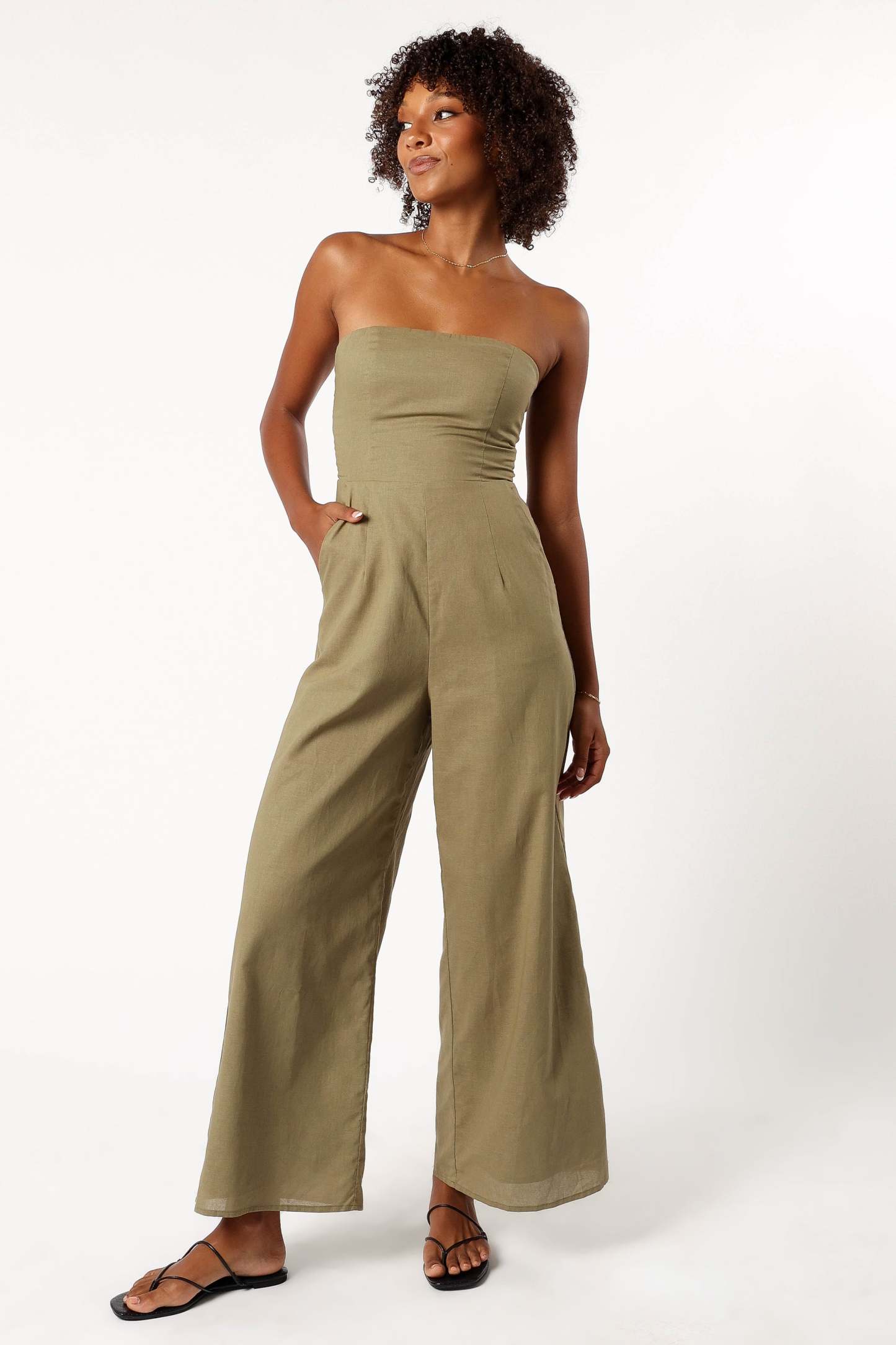Jodie Strapless Jumpsuit - Olive-Sunny Prom