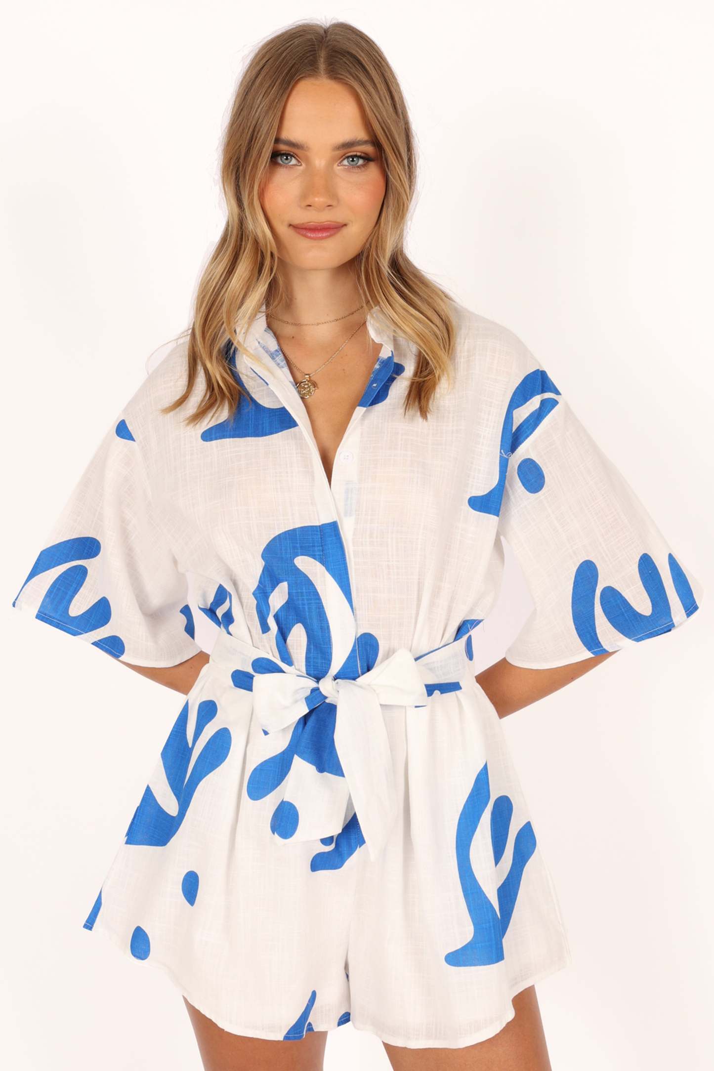 Kellie Romper - White/Blue-Sunny Prom