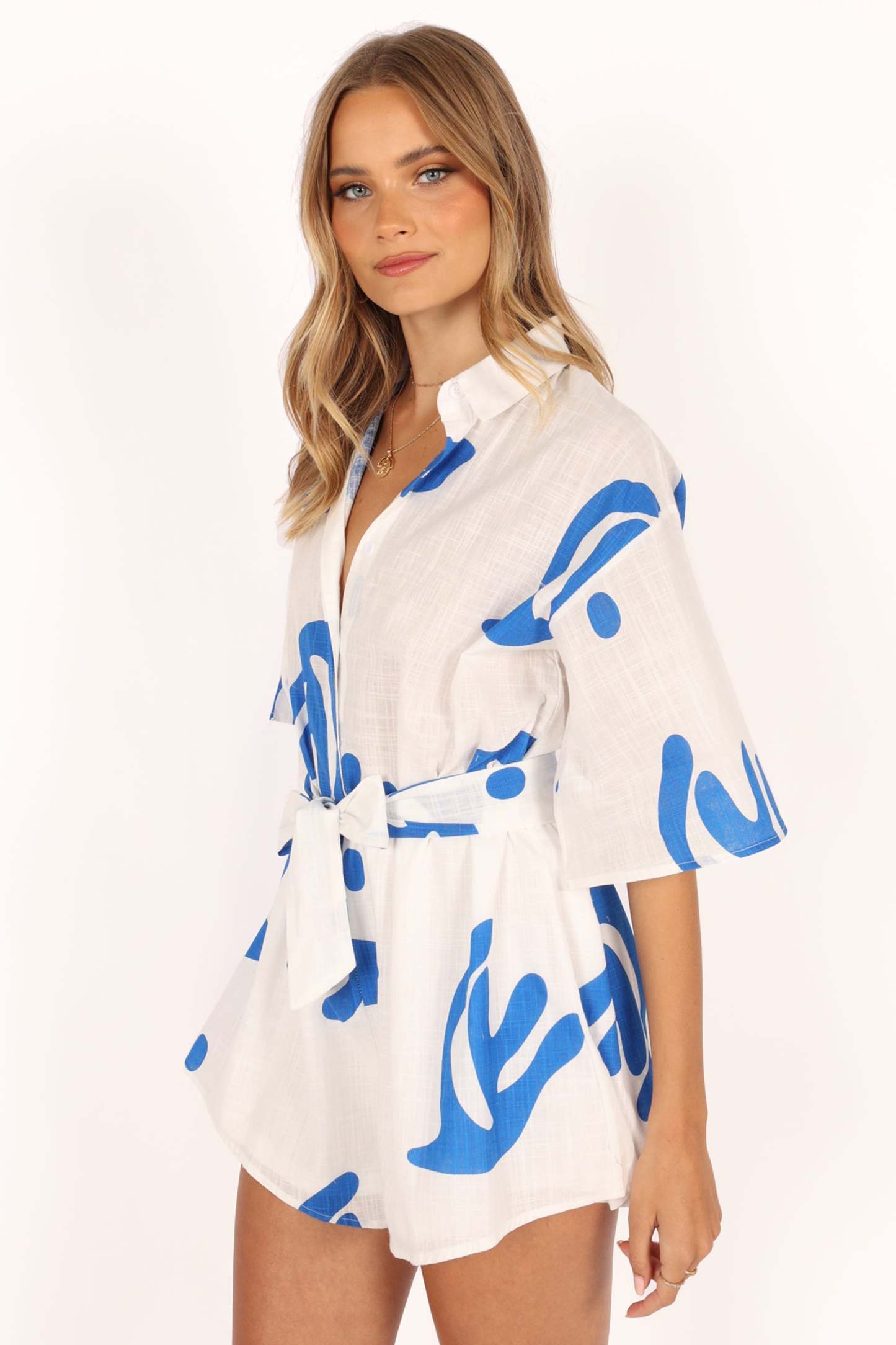 Kellie Romper - White/Blue-Sunny Prom