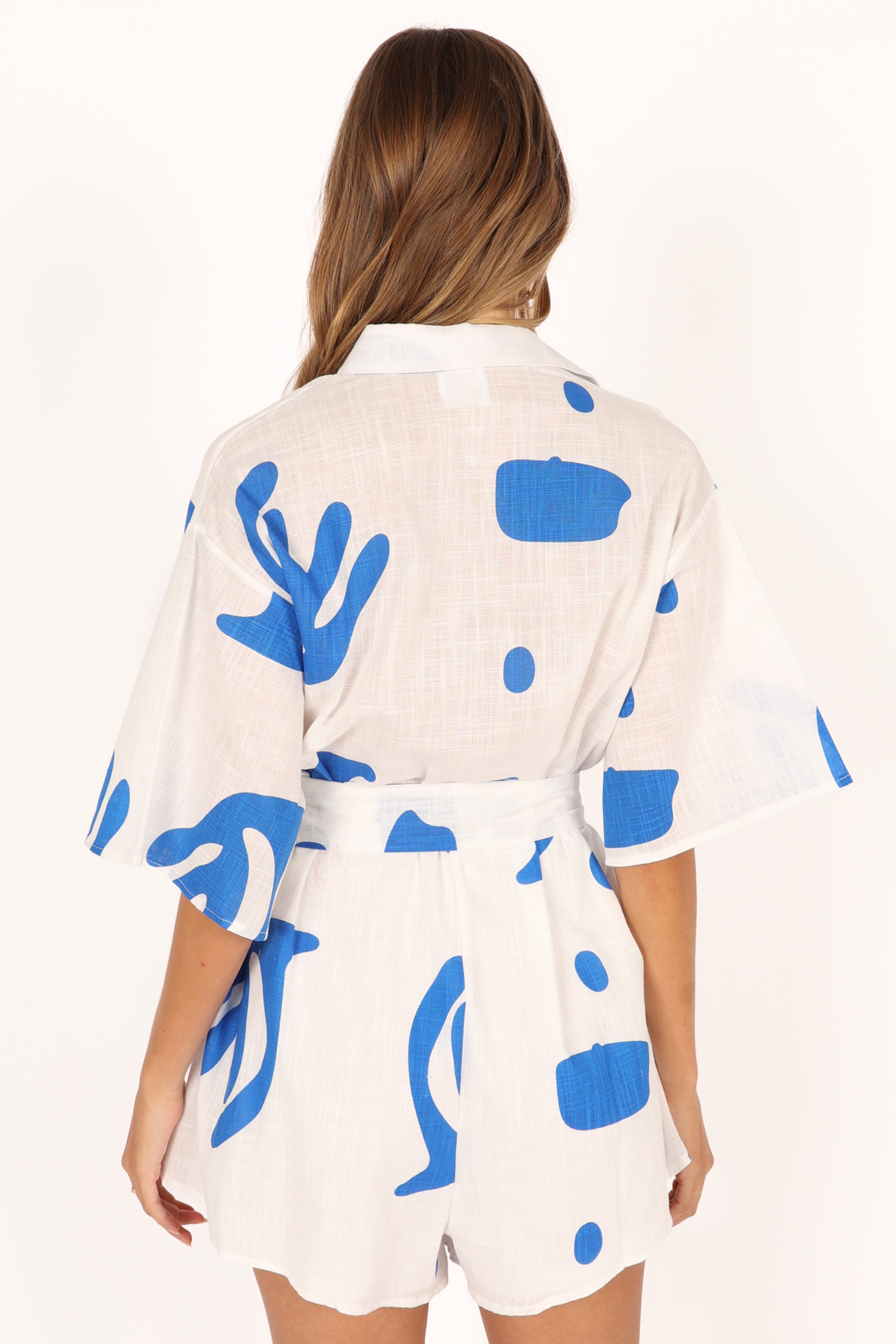 Kellie Romper - White/Blue-Sunny Prom