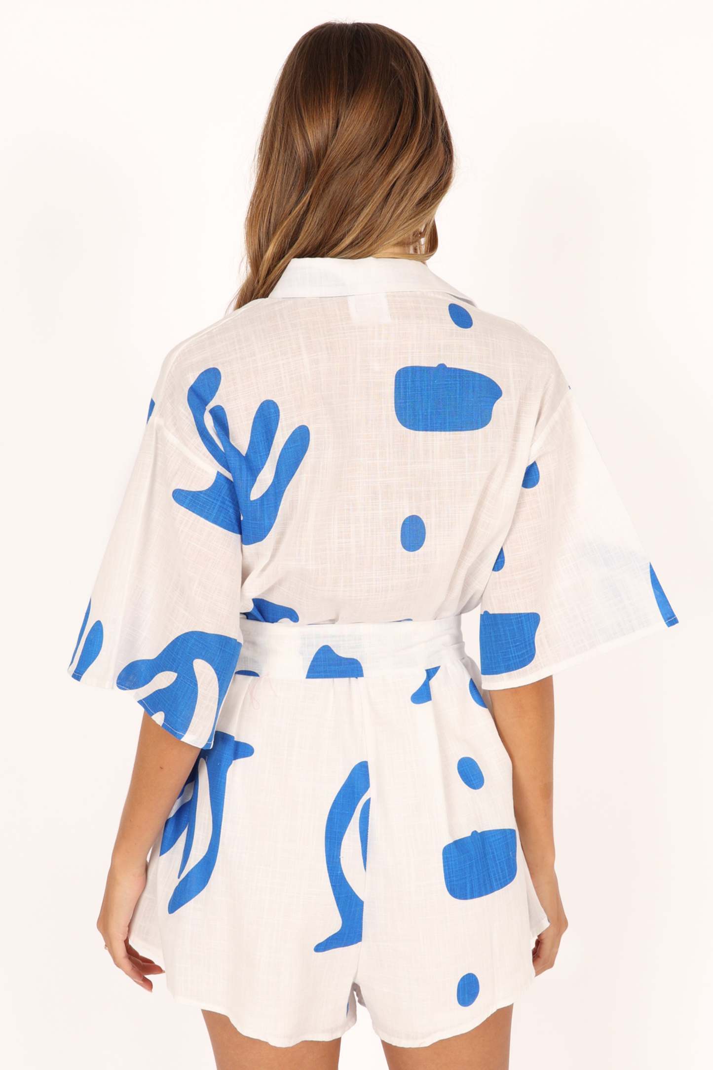 Kellie Romper - White/Blue-Sunny Prom