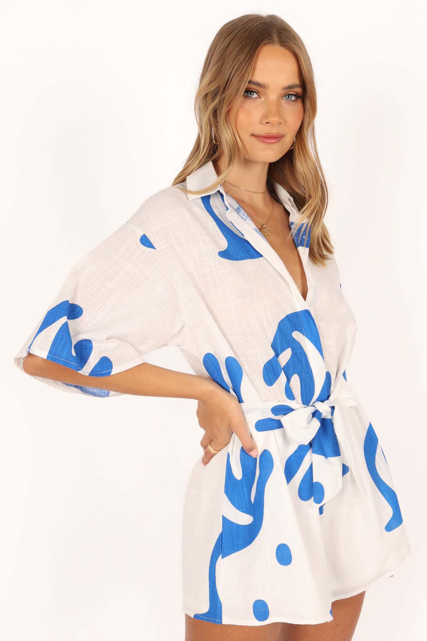 Kellie Romper - White/Blue-Sunny Prom