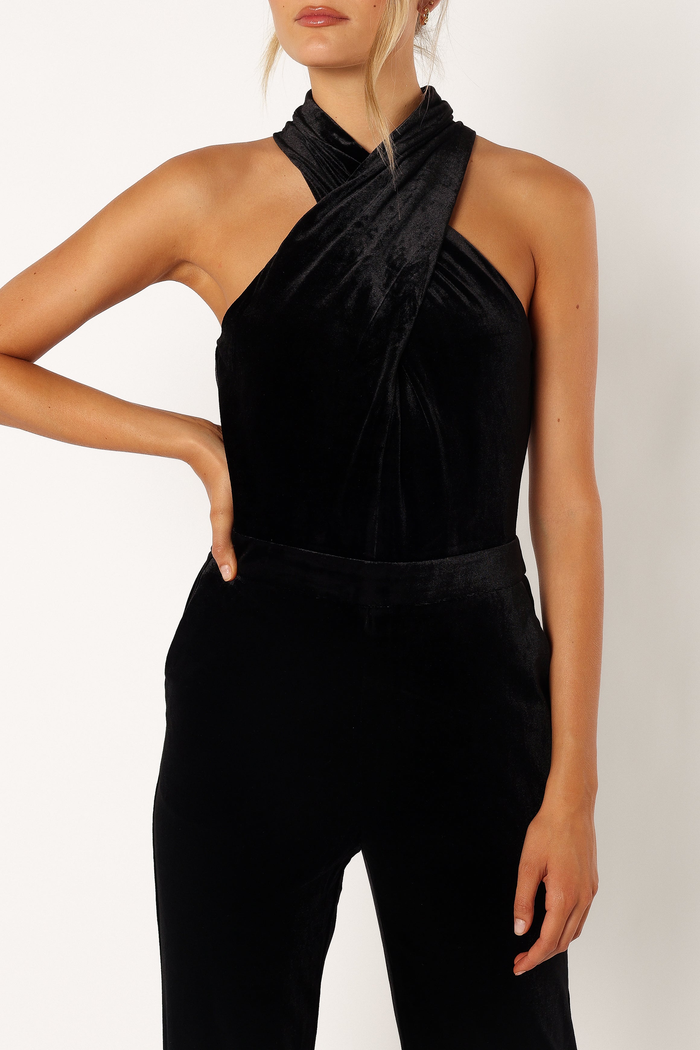 Liberty Velvet Jumpsuit - Black-Sunny Prom