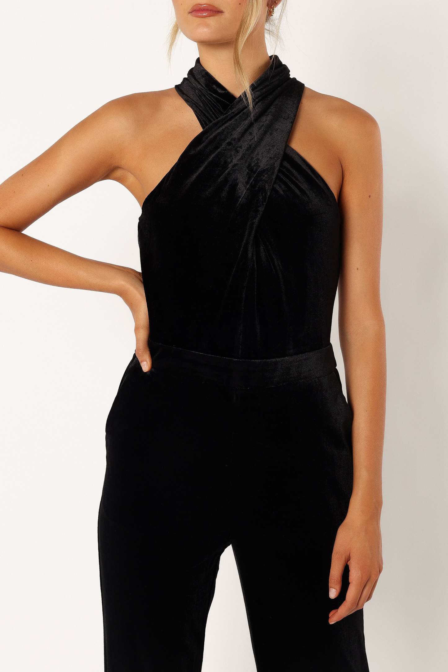 Liberty Velvet Jumpsuit - Black-Sunny Prom