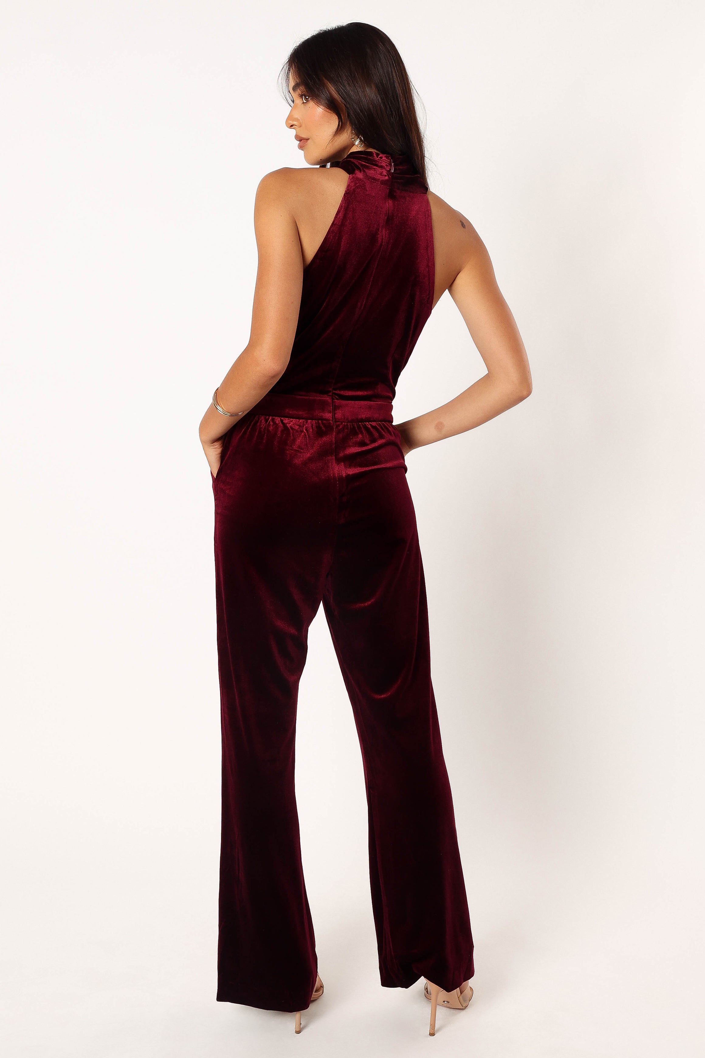 Liberty Velvet Jumpsuit - Burgundy-Sunny Prom
