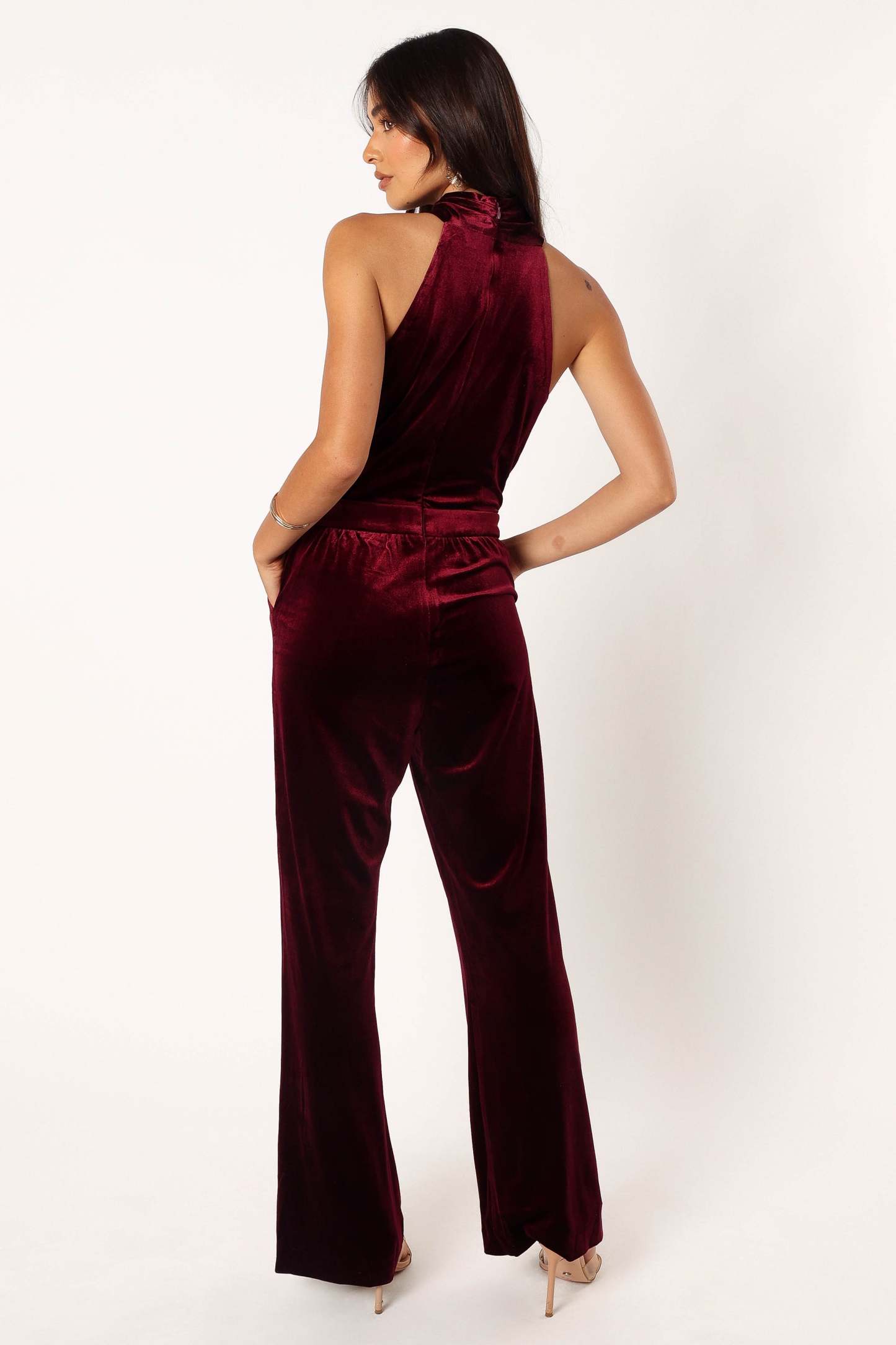 Liberty Velvet Jumpsuit - Burgundy-Sunny Prom