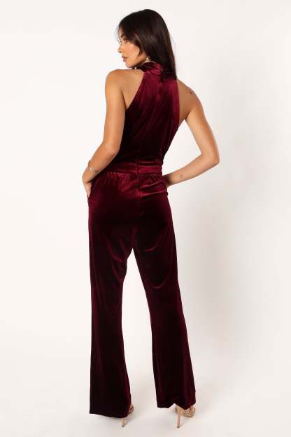 Liberty Velvet Jumpsuit - Burgundy-Sunny Prom