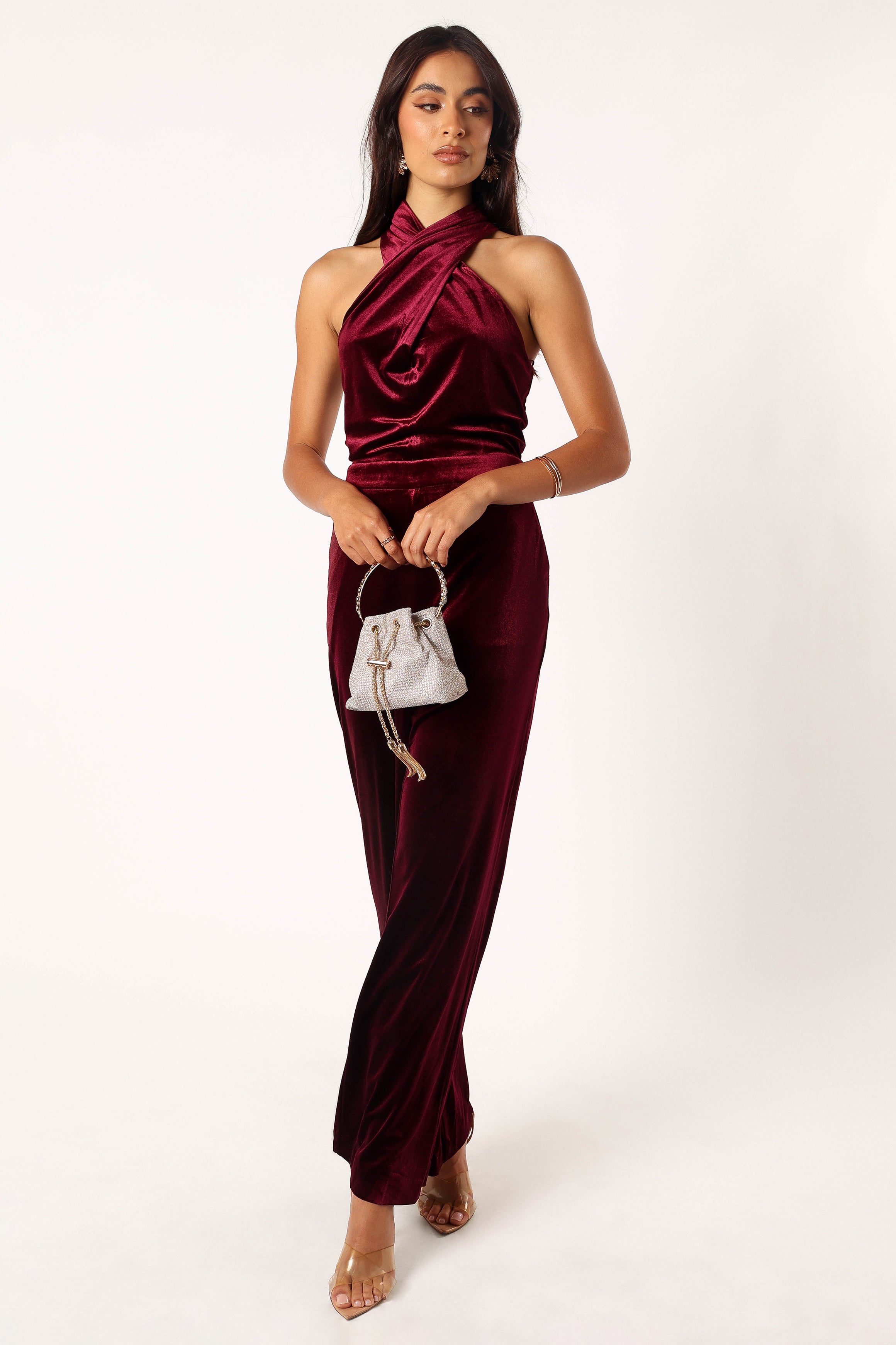 Liberty Velvet Jumpsuit - Burgundy-Sunny Prom