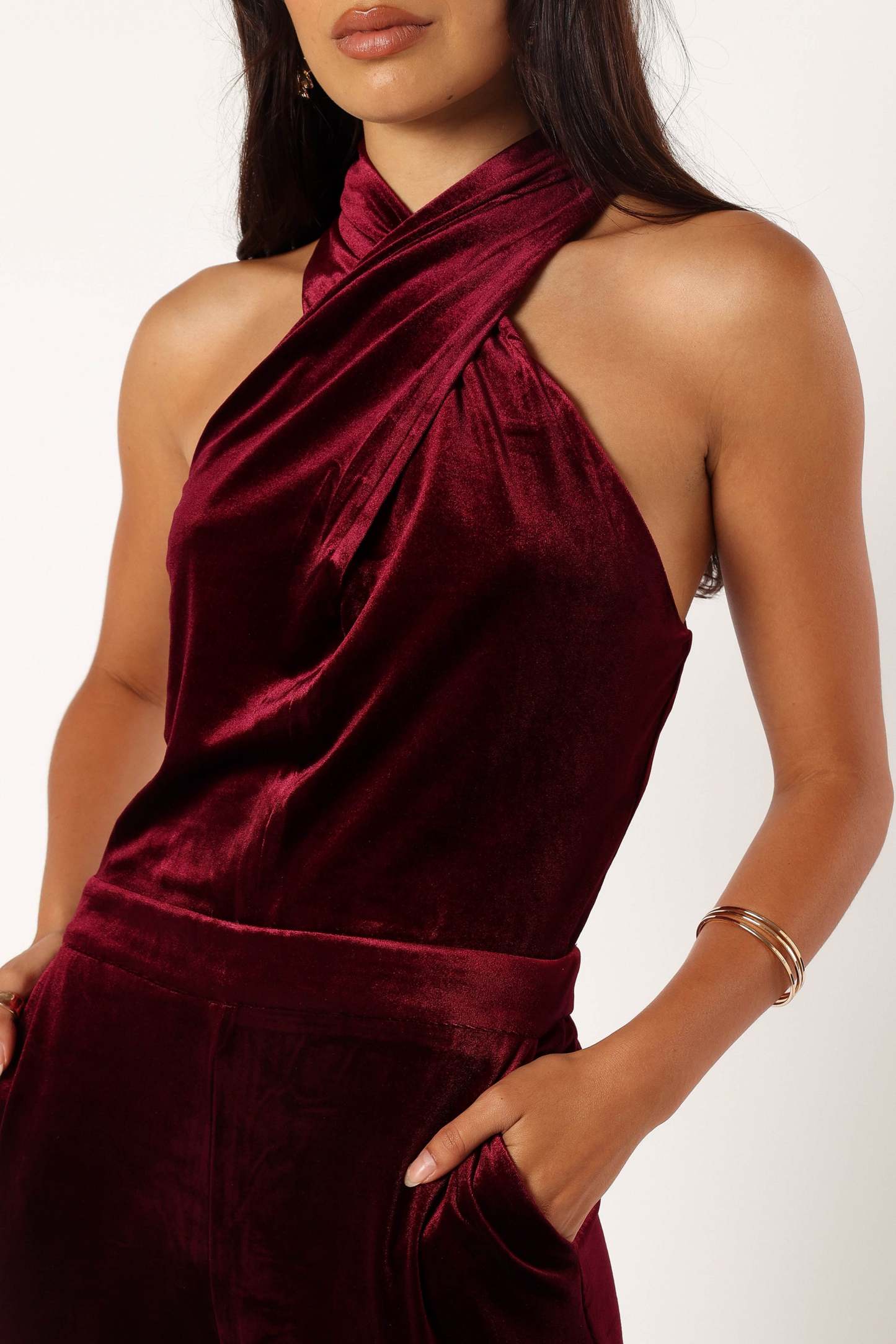 Liberty Velvet Jumpsuit - Burgundy-Sunny Prom