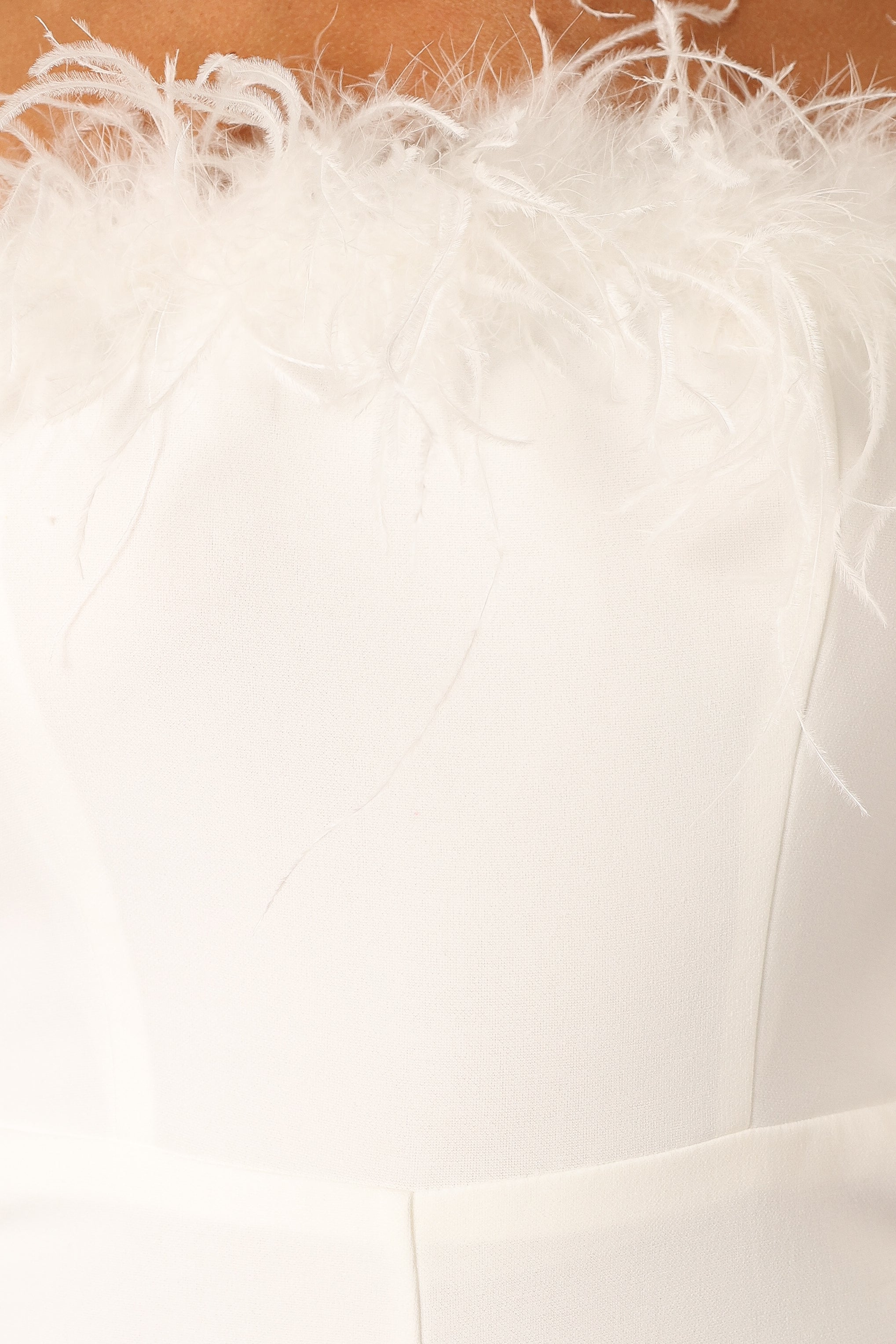 Louise Feather Trim Jumpsuit - White-Sunny Prom