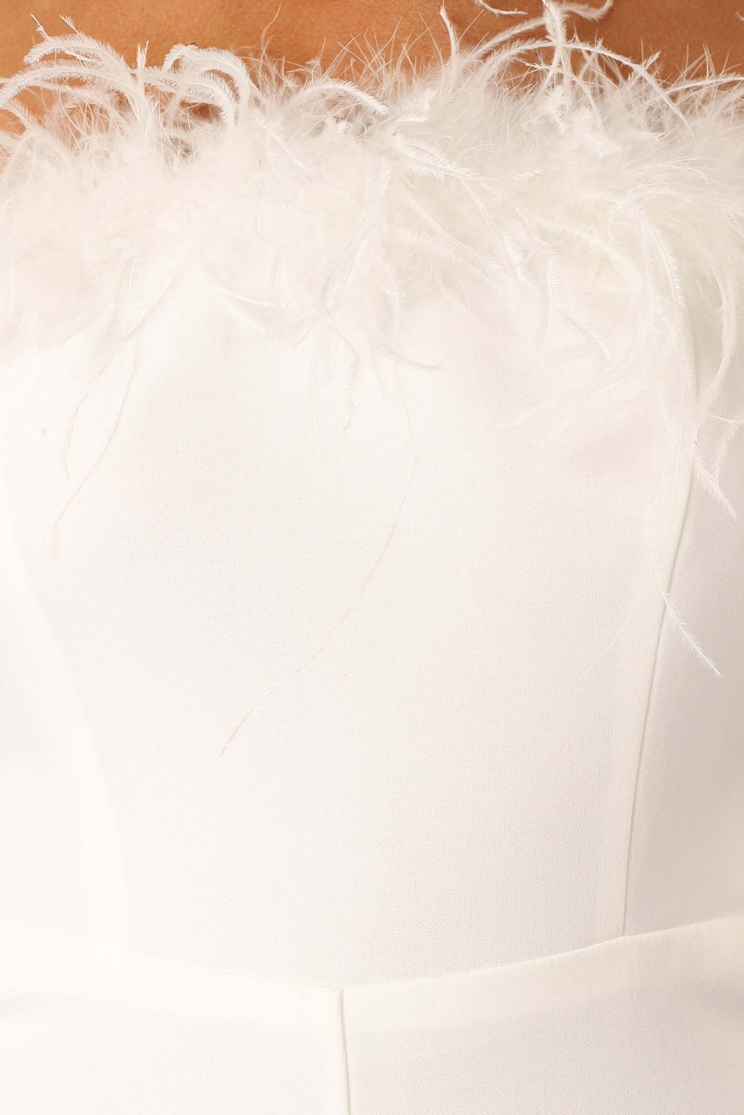 Louise Feather Trim Jumpsuit - White-Sunny Prom