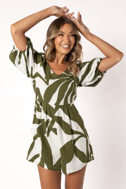 Matilda Romper - Olive Palm-Sunny Prom