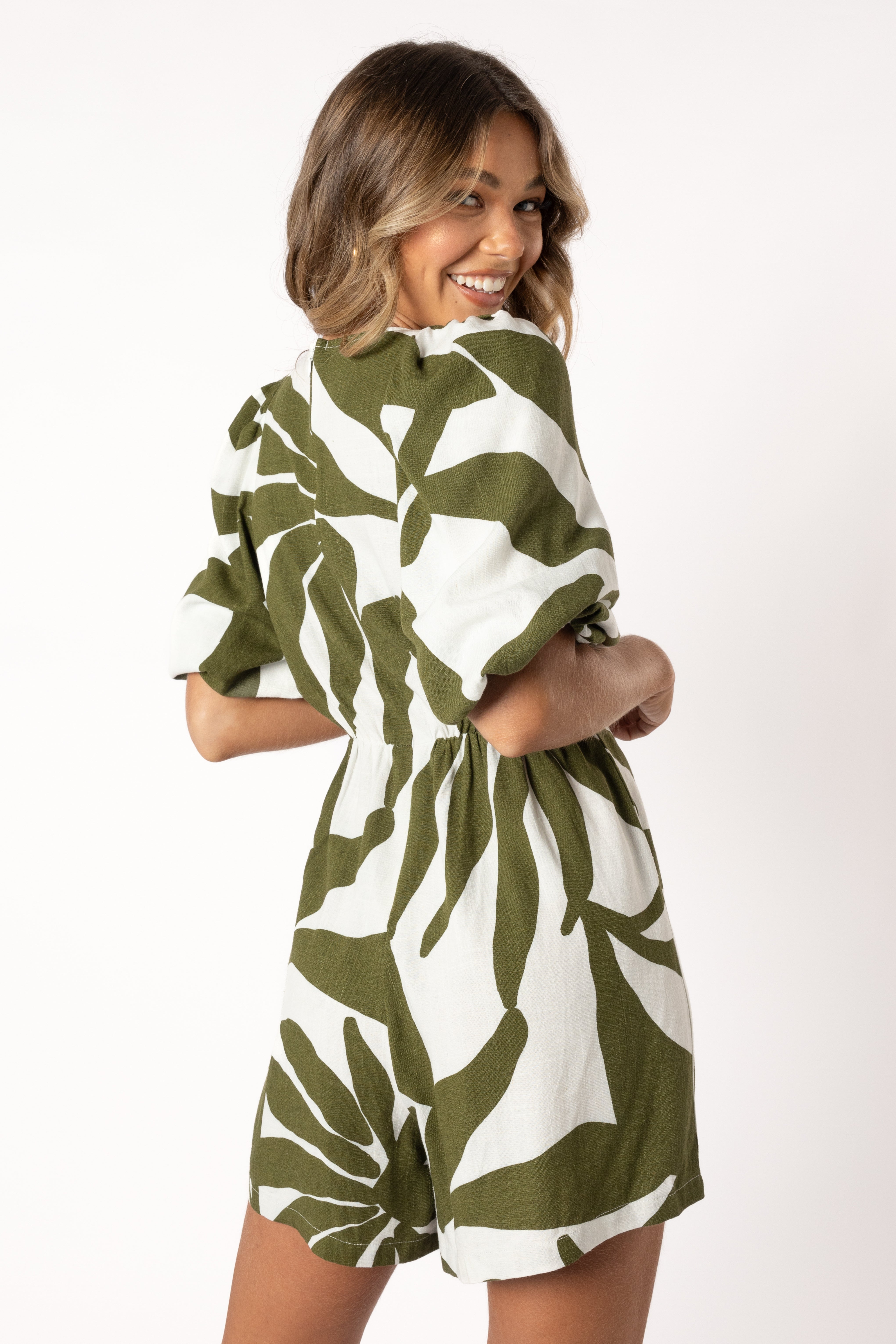 Matilda Romper - Olive Palm-Sunny Prom