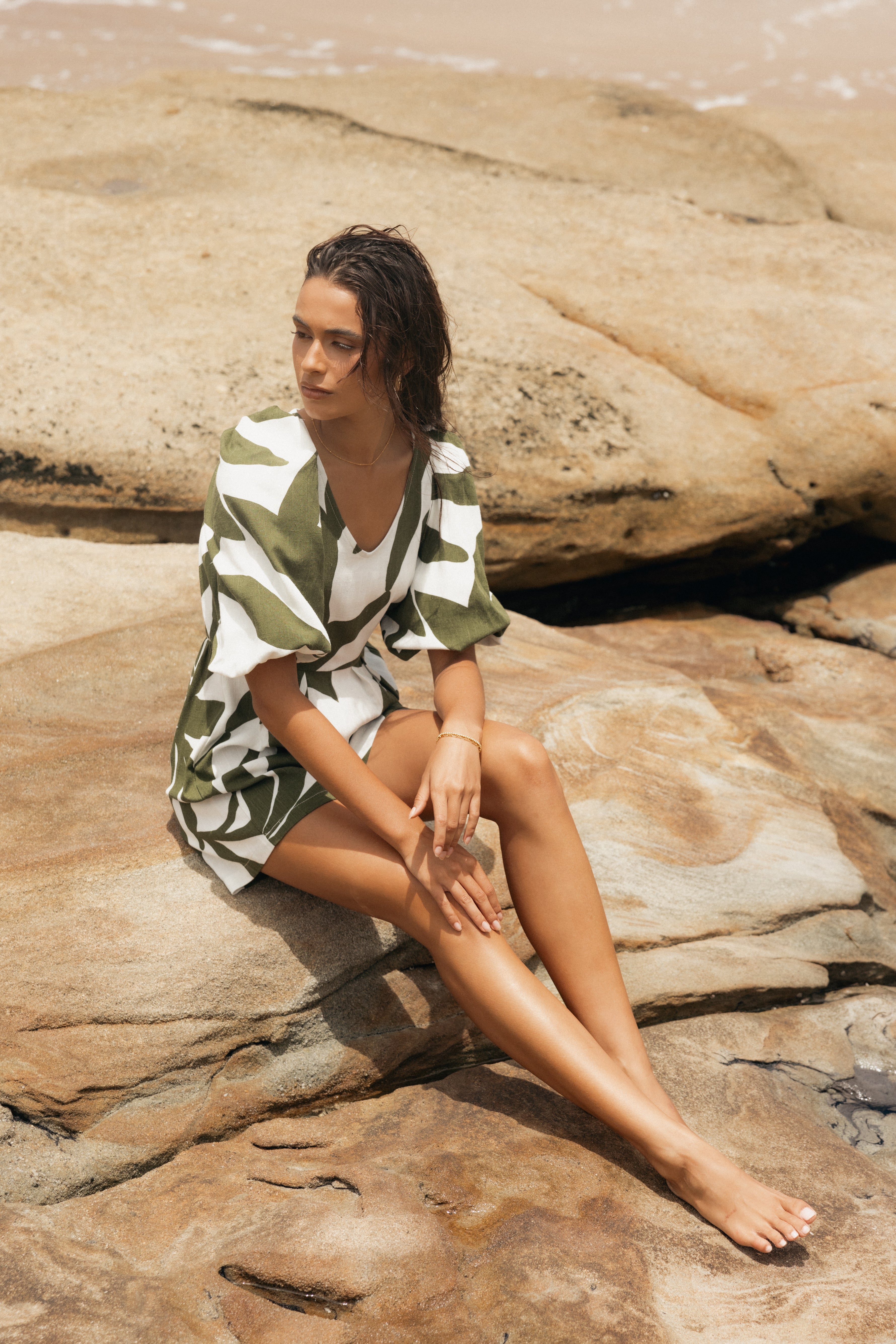 Matilda Romper - Olive Palm-Sunny Prom