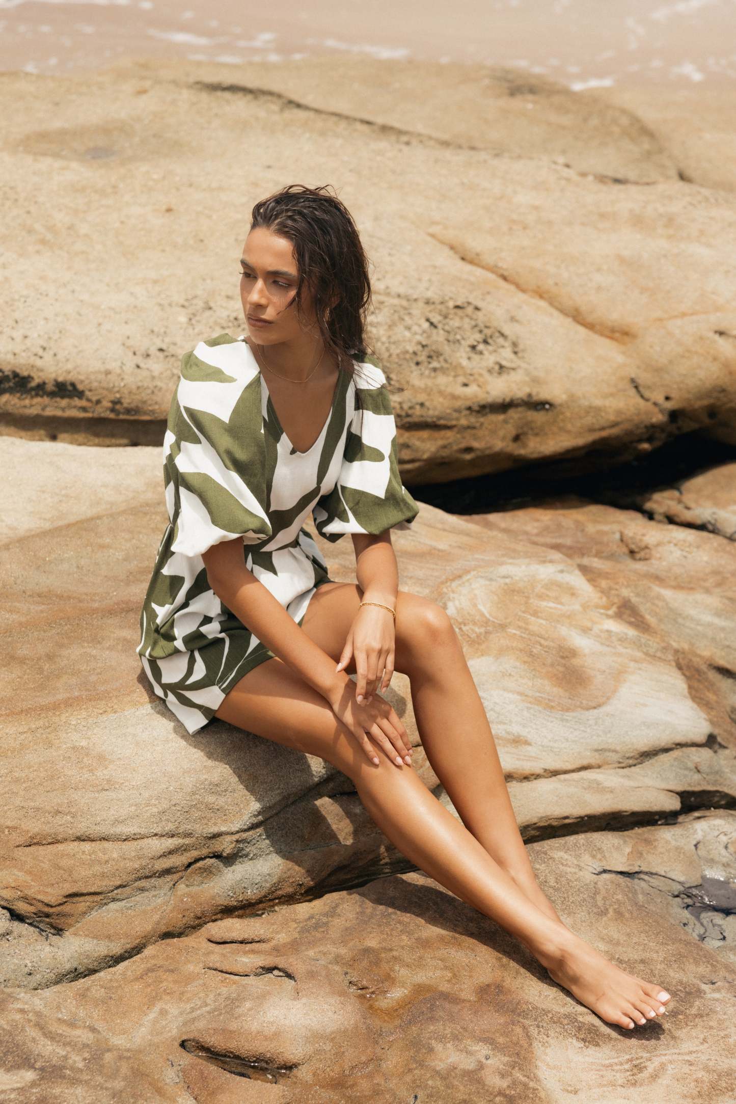 Matilda Romper - Olive Palm-Sunny Prom