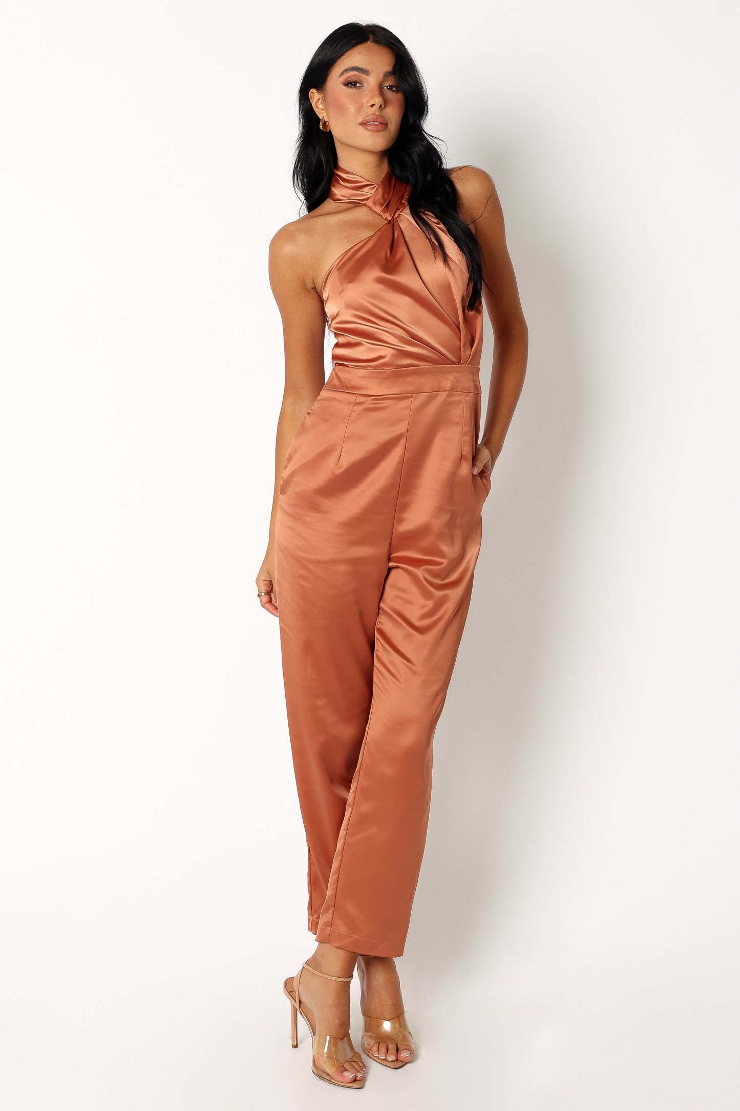 Maya Halter Jumpsuit - Brown-Sunny Prom