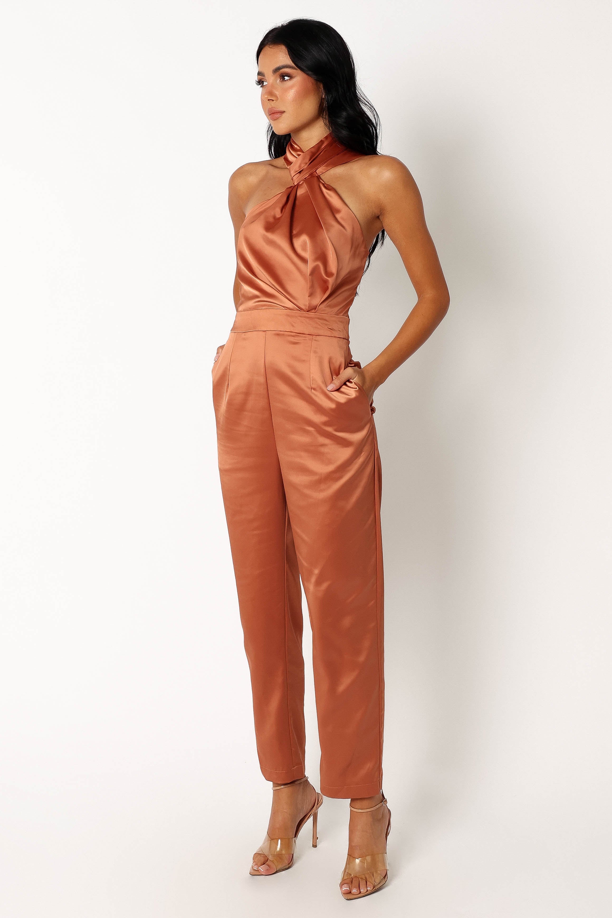 Maya Halter Jumpsuit - Brown-Sunny Prom