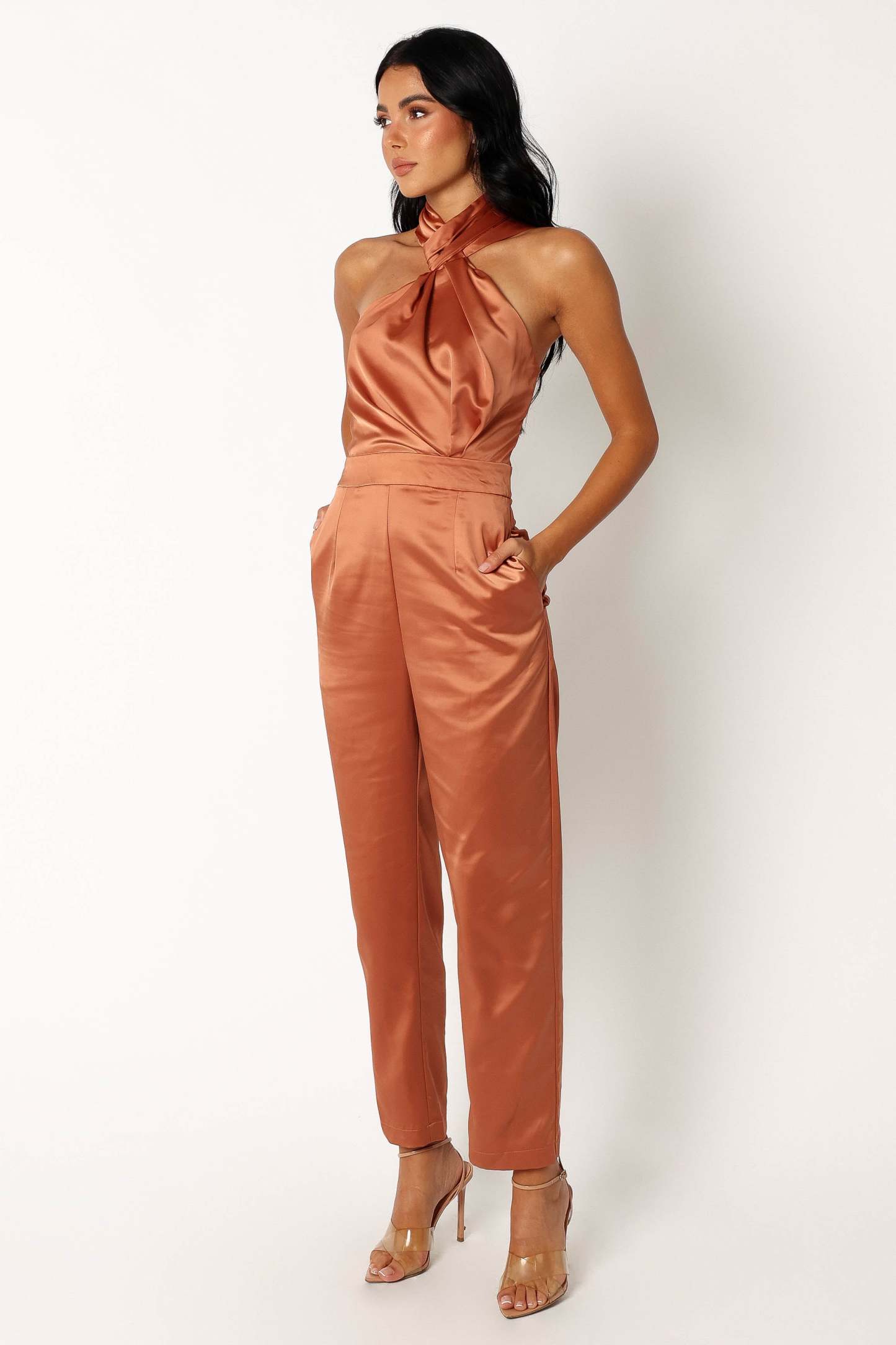 Maya Halter Jumpsuit - Brown-Sunny Prom