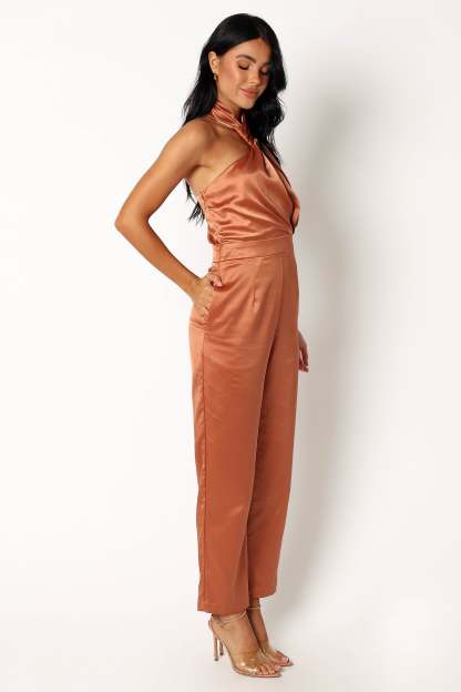 Maya Halter Jumpsuit - Brown-Sunny Prom