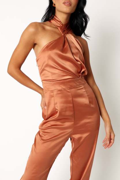 Maya Halter Jumpsuit - Brown-Sunny Prom
