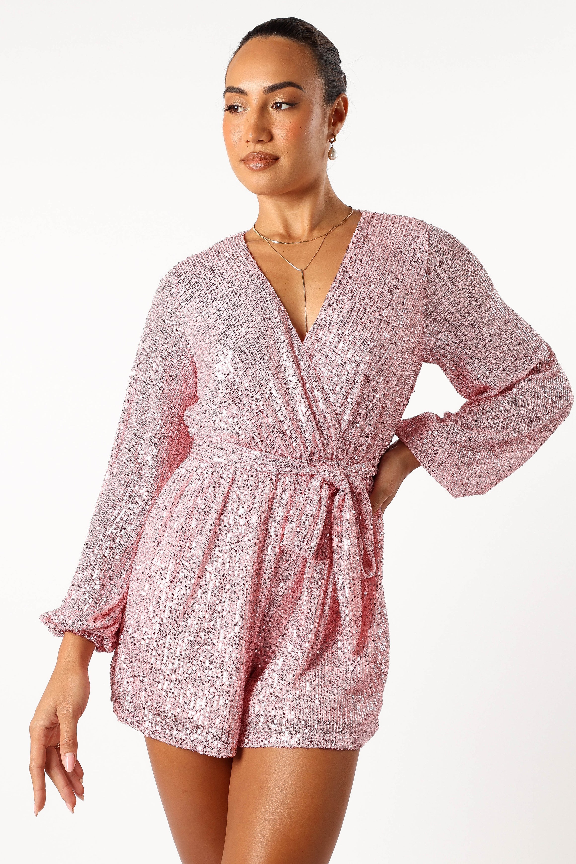 Monica Sequin Romper - Pink-Sunny Prom