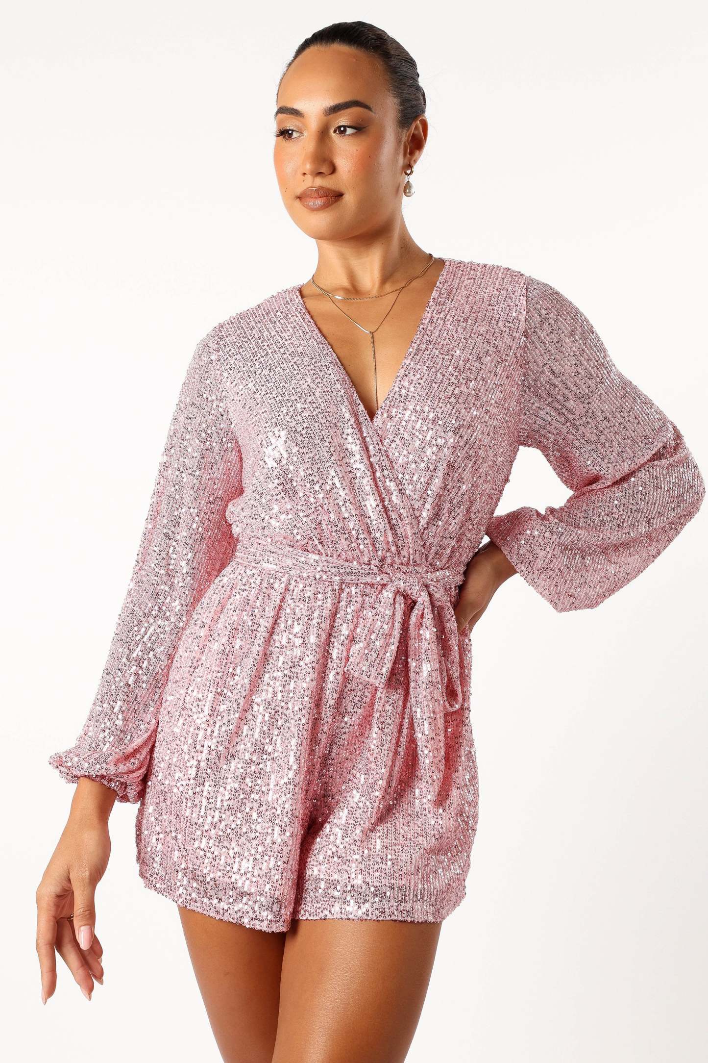 Monica Sequin Romper - Pink-Sunny Prom