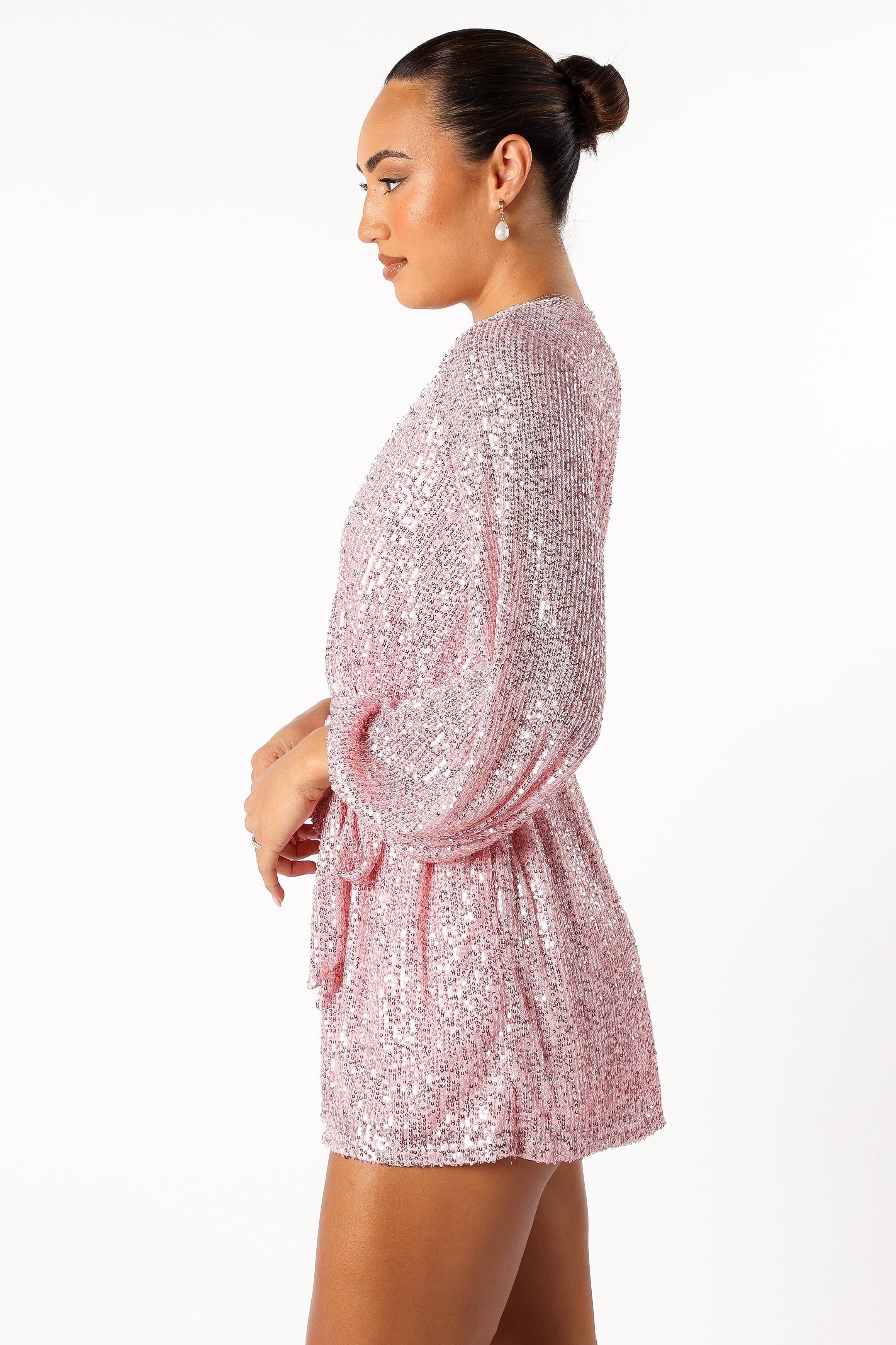 Monica Sequin Romper - Pink-Sunny Prom