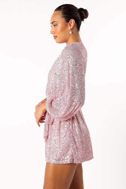 Monica Sequin Romper - Pink-Sunny Prom