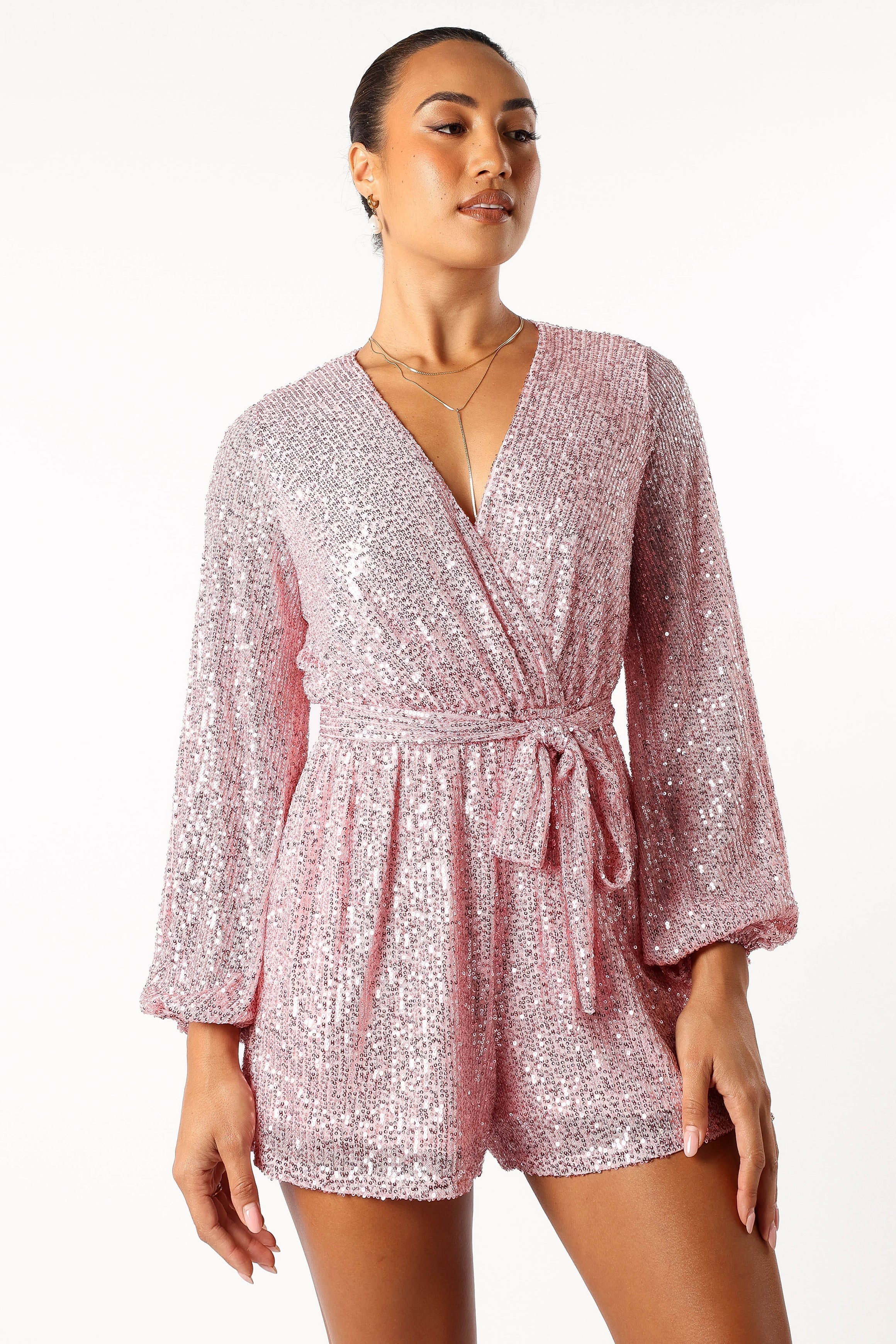 Monica Sequin Romper - Pink-Sunny Prom