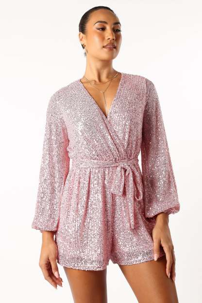 Monica Sequin Romper - Pink-Sunny Prom
