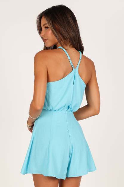 Nadine Halter Romper - Aqua-Sunny Prom
