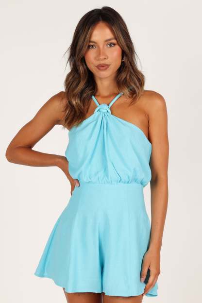 Nadine Halter Romper - Aqua-Sunny Prom