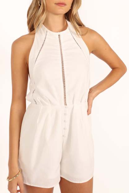 Nelda Halter Romper - White-Sunny Prom
